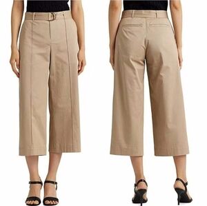 NWT New $145 Ralph Lauren Beige Brienda Wide Leg Belted Capri Pants Size 14